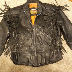 Vintage Harley Davidson black leather jacket with fringe